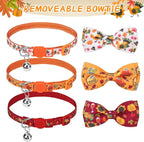 SCENEREAL Thanksgiving Cat Collar Breakaway, 3 Pack Kitten Collars with Bell, Bowtie and Safety Buckle - Adjustable Cute Holiday Cat Collars with Turkey and Pumpkin Pattern for Girl Boy
