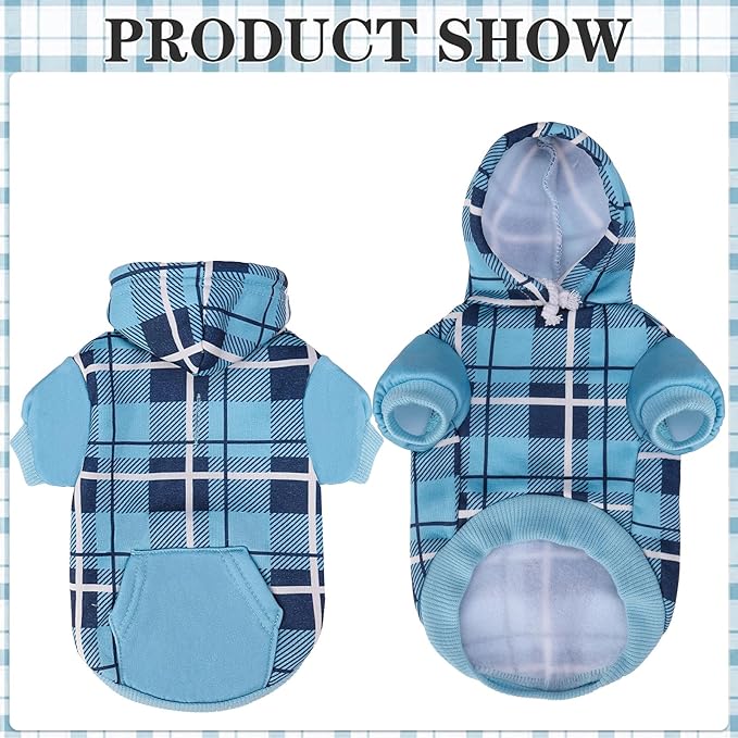 EXPAWLORER Plaid Cat Hoodie - British Style Warm Cat Sweater Shirt with Leash Hole,Pet Clothes Outfits,Winter Coat Apparel for Puppy Cats Girl Boy-Kitten Apparel,Blue M