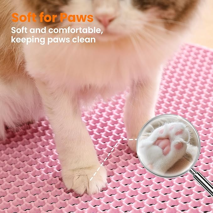 Jumbo Cat Litter Mat, 46x26 Inches Double Layer Honeycomb Litter Trapping Mat, Non Slip Waterproof Urine Proof Extra Large Cat Litter Box Mat, Kitten Supplies and Essentials, XXL, Pink