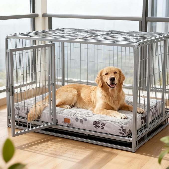 Waterproof Orthopedic Dog Bed for Large Medium Sized Dogs 35x22 Inch - Egg Crate Foam Pet Crate Bed with Removable Washable Cover, Plush Top Anti-Slip Bed Mat, Christmas Red