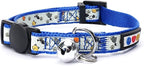 Pawtitas Glow in The Dark Cat Collar with Breakaway Safety Buckle & Bell Adjustable Kitten Collar, Blue