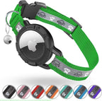 Reflective AirTag Cat Collar, Integrated Cat Tracker Collar with Air Tag Holder and Bell, Safety Elastic Band Cat GPS Collars for Girl Boy Cats, Kittens and Puppies (Emerald,S)