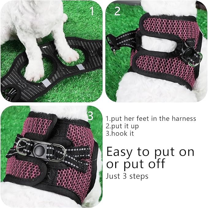 Step in Dog Harness Comfort Mesh Dog Vesr Harness Extra Small Pet Harness for Chihuahua Soft Padded Harness Lightweight Puppy Harness for Cat Doggie Outdoor Walking (Rose, Medium)