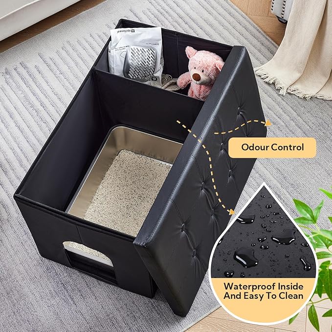MEEXPAWS Cat Litter Box Enclosure Furniture Hidden, Cat Washroom Bench Storage Cabinet | Extra Large 35.4'' x 19.7'' x 19.7''| Dog Proof | Waterproof Inside/Easy Clean | Easy Assembly | Odor Control