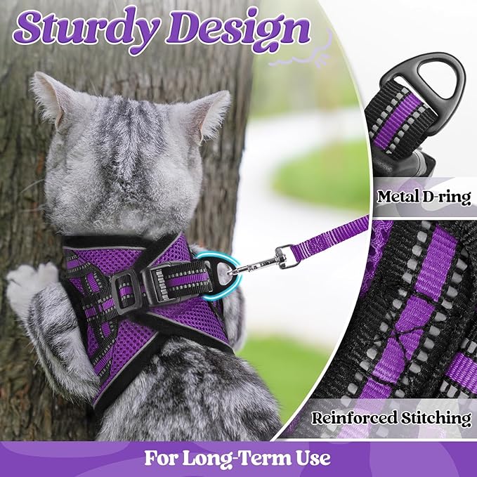 rabbitgoo Cat Harness and Leash Set for Walking Escape Proof, Adjustable Soft Kittens Vest with Reflective Strip for Cats, Comfortable Outdoor Vest, Purple, L