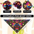 Whaline 2Pcs Mexican Dog Bandana Cinco De Mayo Fiesta Cotton Pet Scarf Double-Sided Adjustable Black Floral Pet Neckerchief for Small Medium Large Cat Dog Carnival Accessories