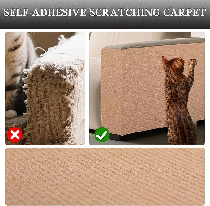 15.7'' x 39.3'' Cat Scratch Furniture Protector Adhesive Trimmable Cloth Couch Anti-Scratch Cover DIY Climb Couch Protector from Cat Claws, Covering Cat Tower, Replacement Pads，Beige