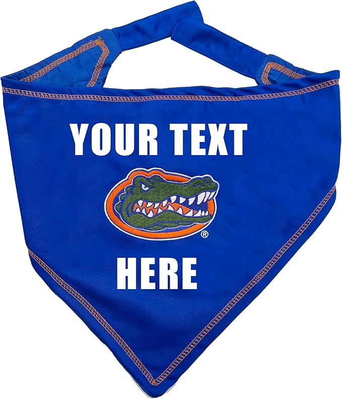 NCAA Florida Gators Personalized Tie Bandana for Dogs & Cats, Size Large/X-Large. Custom Dog Bandana Scarf Bib for Pet Cat Dog. The Ultimate Game-Day & Party Customizable Bandana