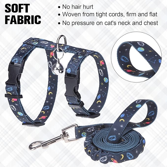 BEAUTYZOO Cat Harness and Leash Set Escape Proof for Walking, Kitten Soft Adjustable Vest Harnesses for Small Medium Large Cats, Easy Control Breathable Plaid Ribbon Nylon for Outdoor Indoor Use
