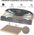 FUKUMARU 26 Inch Cat Scratcher Bed, 2 Reversible Cardboard Cat Scratch Pads Refill for Indoor Cats, Durable Large Cats Scratching Bed Sofa Couch Lounger with Fun Toys, Furniture Protector, Grey