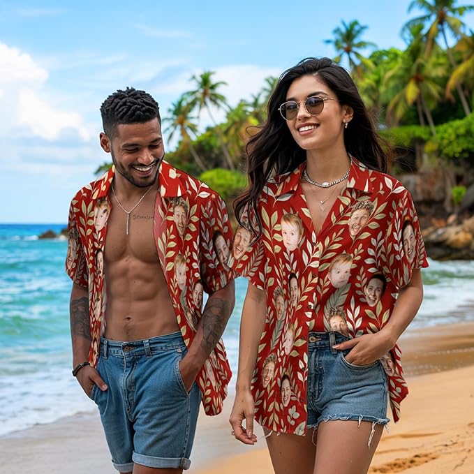 Custom Hawaiian Shirt with Face for Men, Unisex Tropical Beach Shirts Personalized Casual Funny Hawaii Button Down Shirts