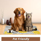 Dahlia Dog Cat Food Mat,Gray Yellow Flower Absorbent Pet Feeding Mat with Rubber Backing,Non-Slip Water Bowl Placemat,Indoor Pet Accessories Supplies 12"x20"