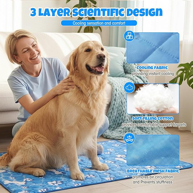 Sadnyy 4 Pcs 44 x 32 Extra Large Dog Cooling Mat Pet Cooling Pad for Hot Weather Lightweight Cool to The Touch Pet Blanket Washable Breathable Dog Pad for Kennel Home in Summer Non-Toxic