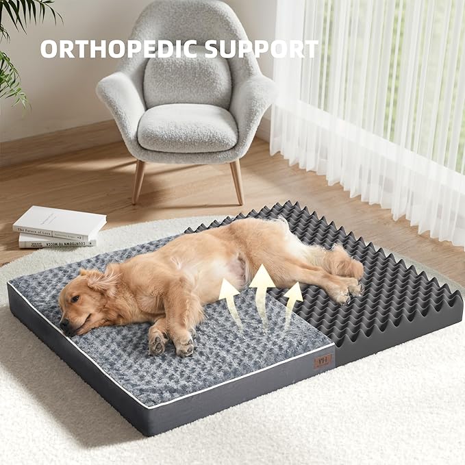 WESTERN HOME WH Large Dog Bed for Large, Jumbo, Medium Dogs, Orthopedic Pet Bed Waterproof Mattress with Removable Washable Cover, Thick Egg Crate Foam Dog Bed with Non-Slip Bottom