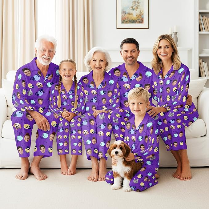 Artsadd Custom Pajamas for Women Men Family, Personalized Face Pjs Pajama Pants, Funny Pet Photo Loungewear Sleepwear Jammies