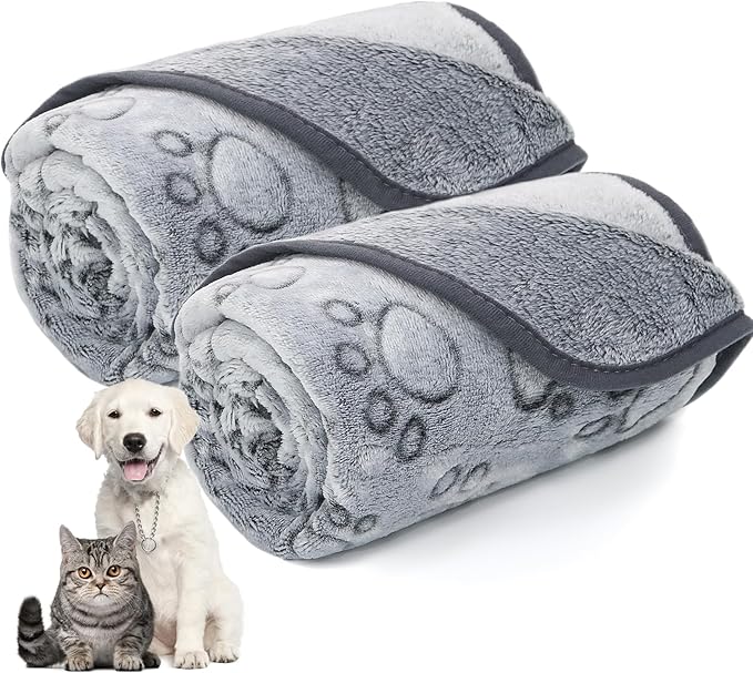 LOKOZ 2 Pack Dog Blanket for Small Medium Dogs, Soft Washable Fleece Pet Blankets with Paw Print, Puppy & Cat Blanket for Bed Couch Sofa, 24"x32"