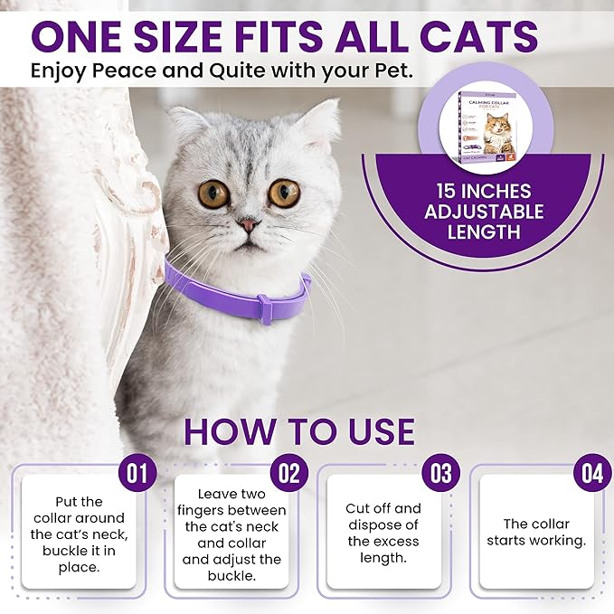 4 Pack Calming Collars for Cats: Pheromone Cat Calming Collars for Cats, Helps Promote Relaxation and Comfort