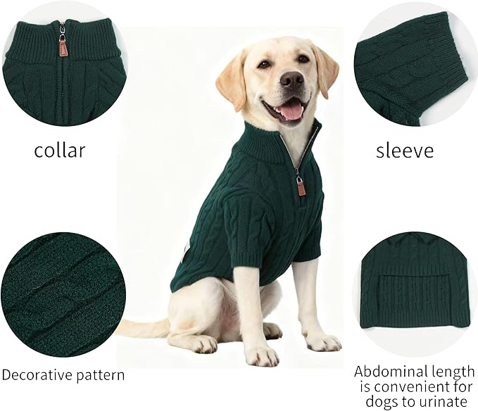 Small/Medium Dog Sweater, Warm Dog Winter Coat w/Sleeves, Comfortable High Neck Premium Dog Clothes for Labrador-Best for Holidays, Daily Walks XL Green