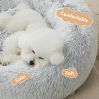 WNPETHOME Calming Dog Bed Cat Bed Donut, Faux Fur Pet Bed Self-Warming Donut Cuddler, Comfortable Round Plush Dog Beds (30 x 30 x 10 Inch, Light Grey)