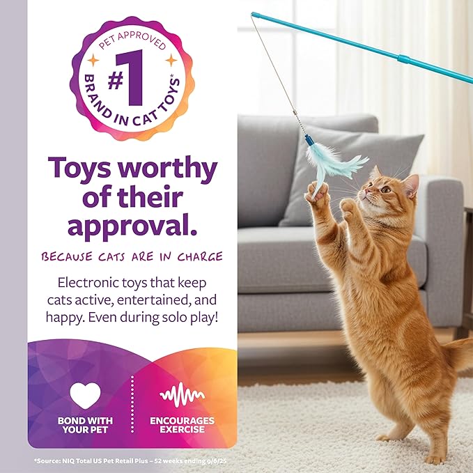 SmartyKat Frisky Flyer Feather Wand Cat Toy, Extendable Up to 24" - Blue, One Size