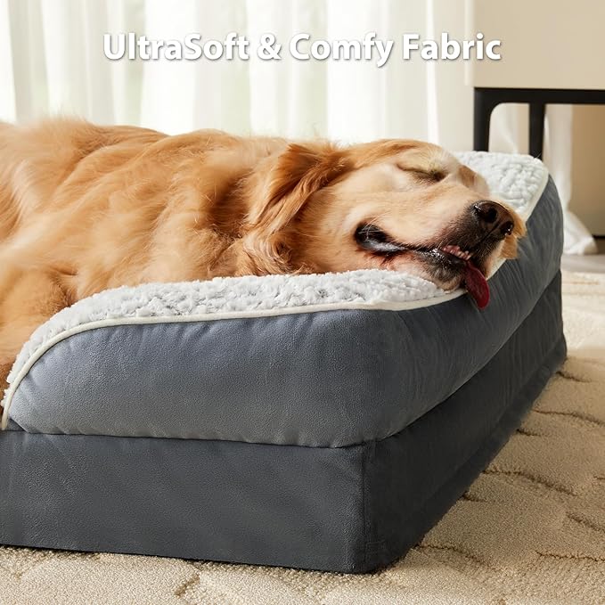 Orthopedic Dog Bed for Extra Large Dogs, Egg Crate Foam Bed for Extra Large Dogs, Equipped with Removable Waterproof Pillow Cover and Anti-Slip Bottom, Pet Bed