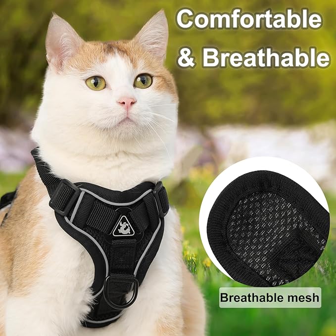 Cat Harness and Leash, Reflective Cat Harness Escape Proof for Walking, Adjustable Kitten Harness and Leash Set, 4 Buckles Easy Control Breathable Cat Vest Harness for All Types of Cats
