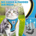 PUPTECK Cat Harness and Leash Set Escape Proof Reflective Cat Walking Harness Adjustable Soft Breathable Mesh Vest for Small Pets, Blue, XS