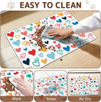 Dog Food Mat for Bowls, Absorbent Quick Dry Dog Cat Mats for Food and Water, Non-Slip Backing Pet Mat Pet Supplies - Heart Pattern
