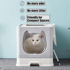 Vealind Covered Litter Box with Lid, Low Entry Kitten Small Litter Box Enclosure with Scooper and Brush, Anti-Splashing Top Entry Litter Box Grey