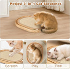 Oval Sisal Cat Scratcher with Ball Track - Woven Sisal Cat Scratching Pad & Interactive Cat Toy, Wooden Track with 3 Toy Balls for Indoor Cats, No Assembly Needed