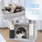 Hey-brother Cat Tree Tower, Scratching Posts with Extra Large Platform, Specious Condo, 2 Cozy Hammocks, Self-Grooming Brush for Indoor Adult Cats, Maine Coon 51.1 inches, Light Gray MPJ070W