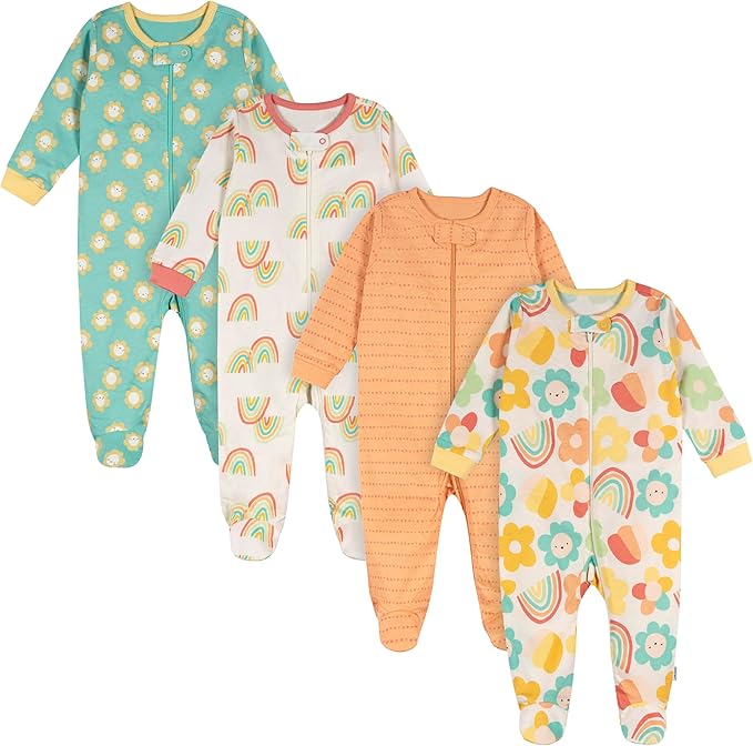 Onesies Brand Baby Girls' 4-pack Sleep 'N Play Footies Multi Pack