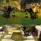 Bshine Cat Solar Light Outdoor Garden Decoration, Waterproof Metal Stake Black Outdoor Statue Lantern, Lawn Ornaments for Yard, Path, Patio, Sculpture Black Cat Memorial Gift
