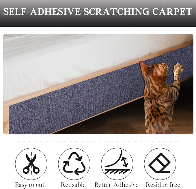 15.7'' x 23.6'' Cat Scratch Furniture Protector Cat Wall Scratcher Mat AdhesiveTrimmable Cloth Couch Anti-Scratch Cover DIY Climb Couch Protector from Claws, Replacement Pads，Grey