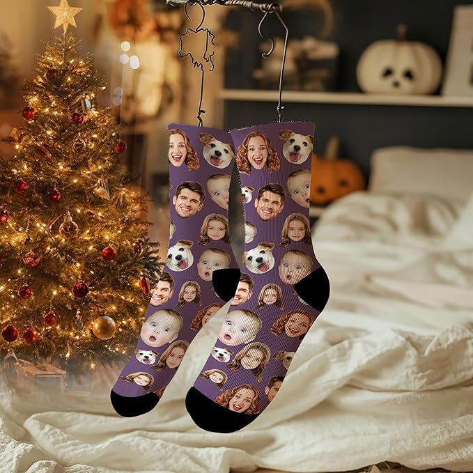 Artsadd Custom Face Socks for Women Men Cat Dog Lovers, Customized Unisex Funny Crew Sock Gifts
