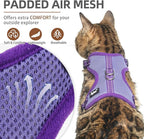PUPTECK Cat Harness and Leash Set Escape Proof, Reflective Adjustable Soft Mesh Kitten Vest Harness for Walking Travel, Purple, M