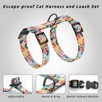Cat Harness and Leash Set, Adjustable Kitten Harness Escape Proof Cats Harness, Soft Lightweight Walking Travel Pet Harness, Cute Kitty Harness Leash Set for Small Medium Cats, Multi-Floral
