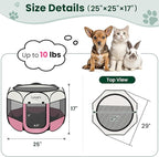 Love's cabin Pet Puppy Dog Playpen, Small Dog Tent Crates Cage Indoor/Outdoor, Portable Playpen for Cat, Foldable Pop Up Dog Kennel Playpen with Carring Case, Removable Zipper Top, Light Pink