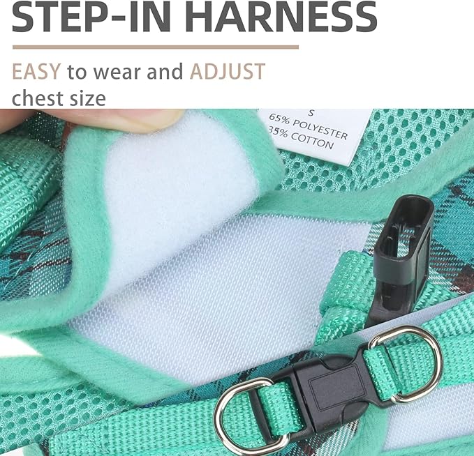 PUPTECK Adjustable Dog Harness Collar and Leash Set Step in No Pull Pet Harness for Small Medium Dogs Puppy and Cats Outdoor Walking Running, Soft Mesh Padded Reflective Vest Harnesses, Lake Green XS