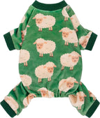 Fitwarm Funny Sheep Dog Pajamas, Warm Winter Dog Clothes for Small Dogs Boy Girl, Cozy Pet Onesie with Feet, Green, White, Large