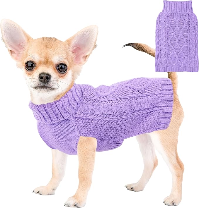 Dog Sweaters for Small Dogs Winter Dog Clothes Turtleneck Puppy Sweater Warm Pet Clothes Knitted Solid Cat Sweater Dogie Outfit XS~L(Purple,S)