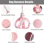 PetiFine Extra Small Step in Dog Harness and Leash Set, Cat Harness and Leash Escape Proof, All Weather Mesh Reflective, Step-in Air Vest Harnesses for Puppy(XXXS, Pink)