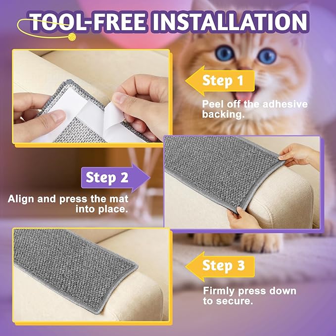 Wall Corner Cat Scratcher | Cat Scratcher Wall Mounted with Faux Sisal & Carpet Pad, 23.6x11.8 Inch Furniture Protector for Indoor Cats to Protect Couches & Walls