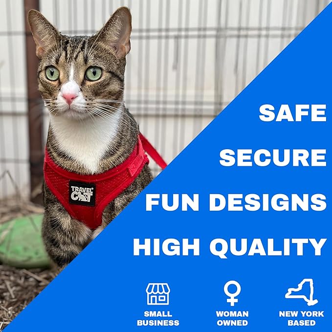 Travel Cat Harness and Leash Set - Adjustable Fit Mesh Cat Harness and Reflective Strap - Comfort Walking Vest for Kitten for Outdoor Walking, Hiking (Large, Red)