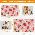 Dog Bowl Mat,Strawberry Pet Feeding Mat for Floors Waterproof,White Daisy Absorbent Dogs Placemat for Food and Water Quick Dry Pet Cat Feeding Mats with Non Slip Bottom 12" x 20"