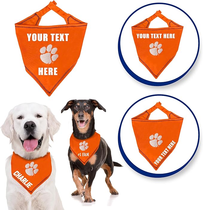 Pets First NCAA Clemson Tigers Personalized Tie Bandana for Dogs, Size Small/Medium. Custom Dog Bandana Scarf Bib for Pet Cat Dog