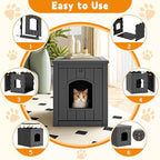 Cat Litter Box Enclosure, Multi-Functional Hidden Cat Litter Box Furniture & Indoor Outdoor Cat House with Side Table Design, Openable Front Door & Raised Floor, Easy to Clean & Assemble, Black