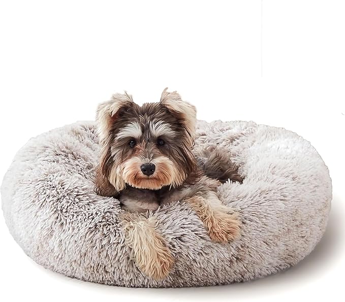 WESTERN HOME WH Calming Dog & Cat Bed, Anti-Anxiety Donut Cuddler Warming Cozy Soft Round Bed, Fluffy Faux Fur Plush Cushion Bed for Small Medium Dogs and Cats (20"/24"/27"/30")