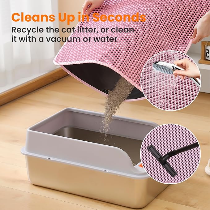 Jumbo Cat Litter Mat, 46x26 Inches Double Layer Honeycomb Litter Trapping Mat, Non Slip Waterproof Urine Proof Extra Large Cat Litter Box Mat, Kitten Supplies and Essentials, XXL, Pink