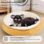 Love's cabin Round Donut Cat and Dog Cushion Bed, 25in Pet Bed for Small or Medium Dogs, Anti-Slip & Water-Resistant Bottom, Soft Durable Fabric Pet Beds, Washable Calming Cat Bed Yellow Stripe